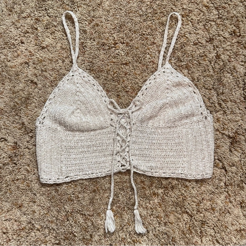100% Cotton American Eagle Knit Beige Bralette Festival Top